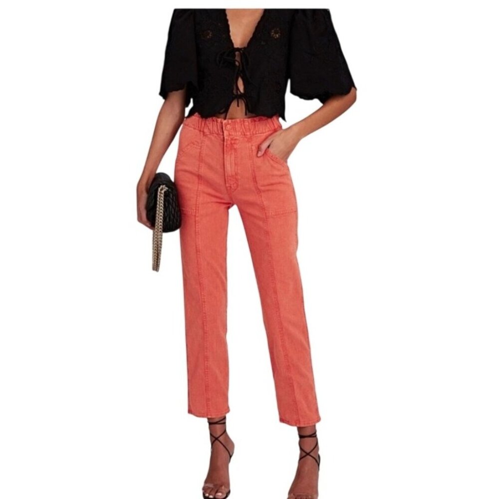Mother Pants Womens 31 Hot Coral Springy High Rise Ankle Utility Casual Pockets